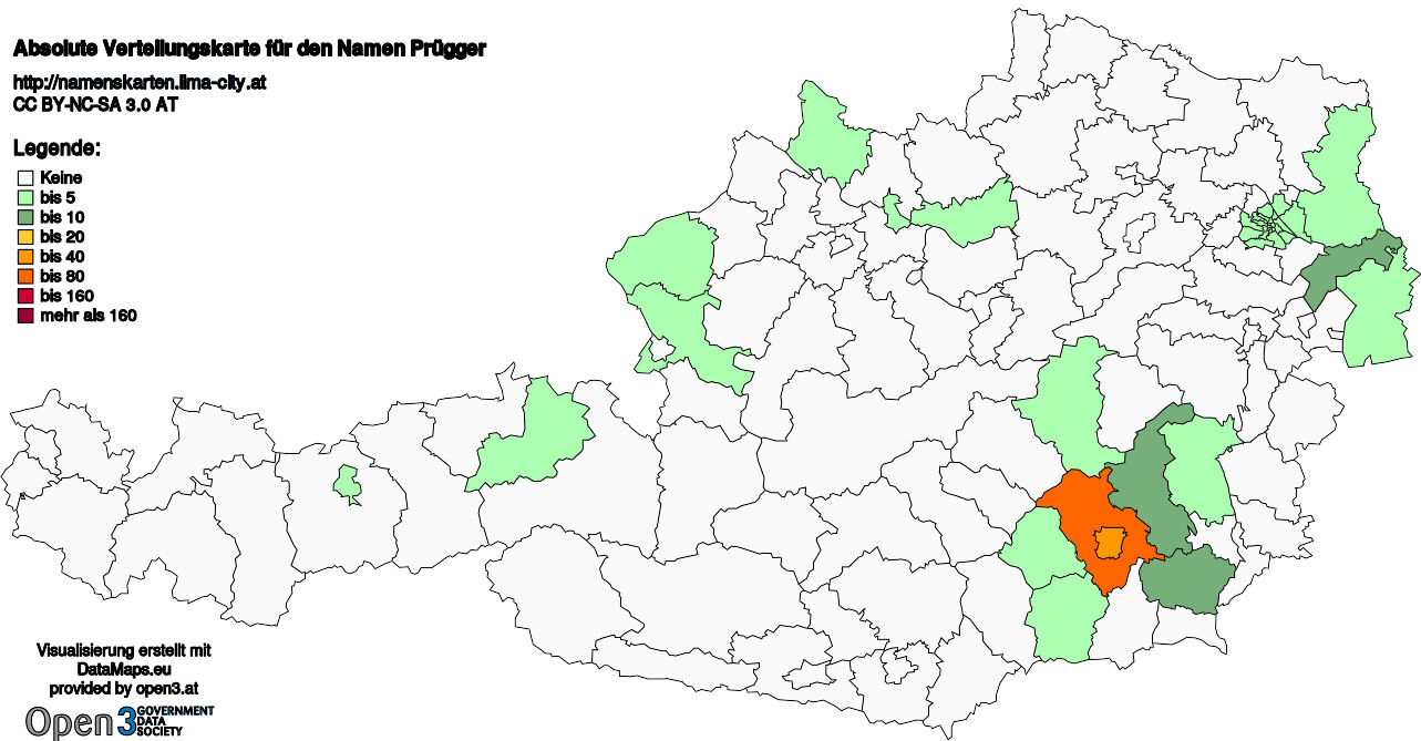 Absolute Verteilungskarten Nachnamen Prügger