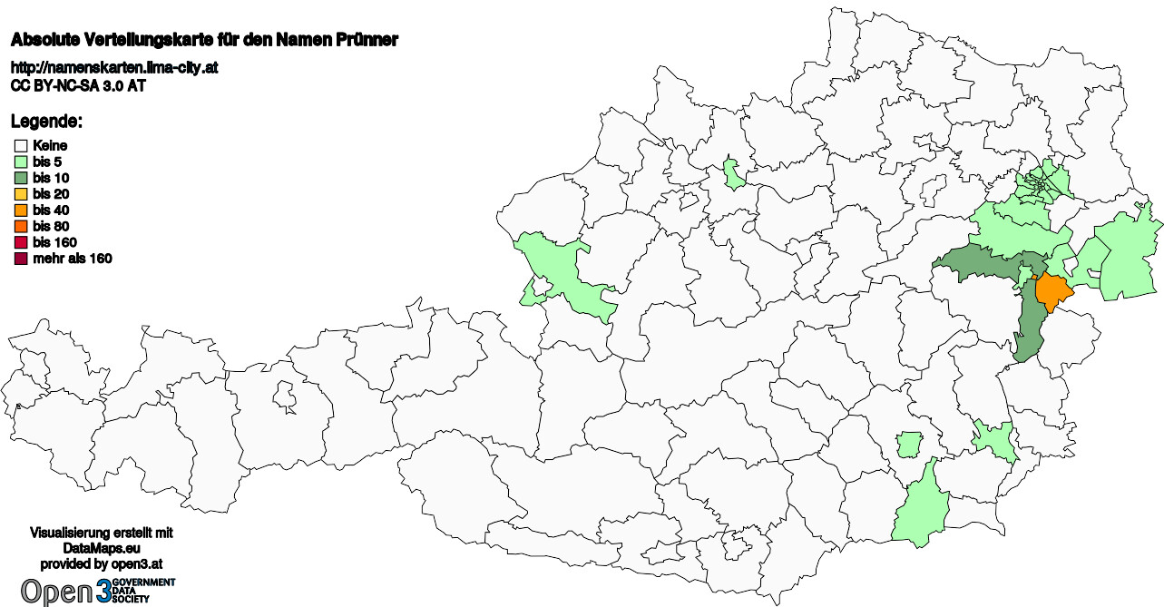 Absolute Verteilungskarten Nachnamen Prünner