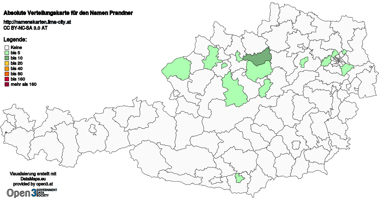 Absolute Verteilungskarten Nachnamen Prandner