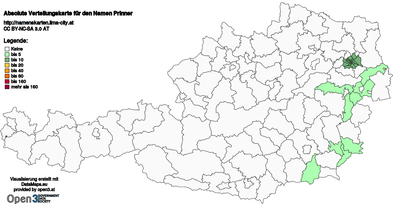 Absolute Verteilungskarten Nachnamen Prinner