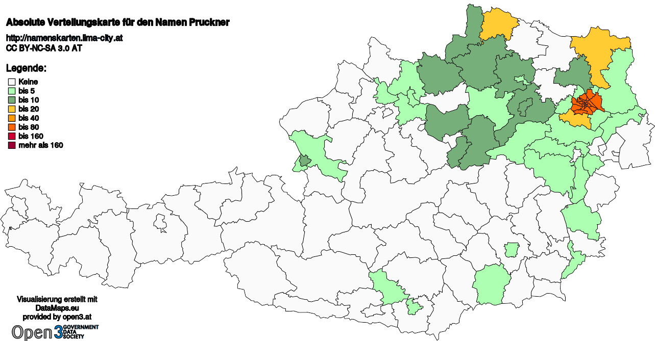 Absolute Verteilungskarten Nachnamen Pruckner