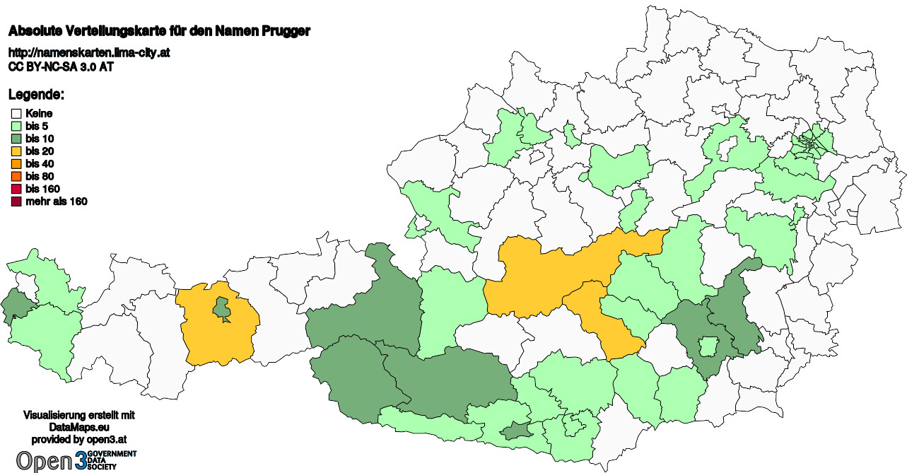 Absolute Verteilungskarten Nachnamen Prugger