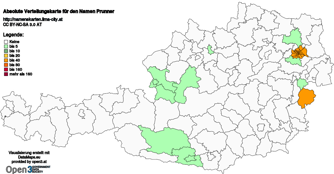 Absolute Verteilungskarten Nachnamen Prunner