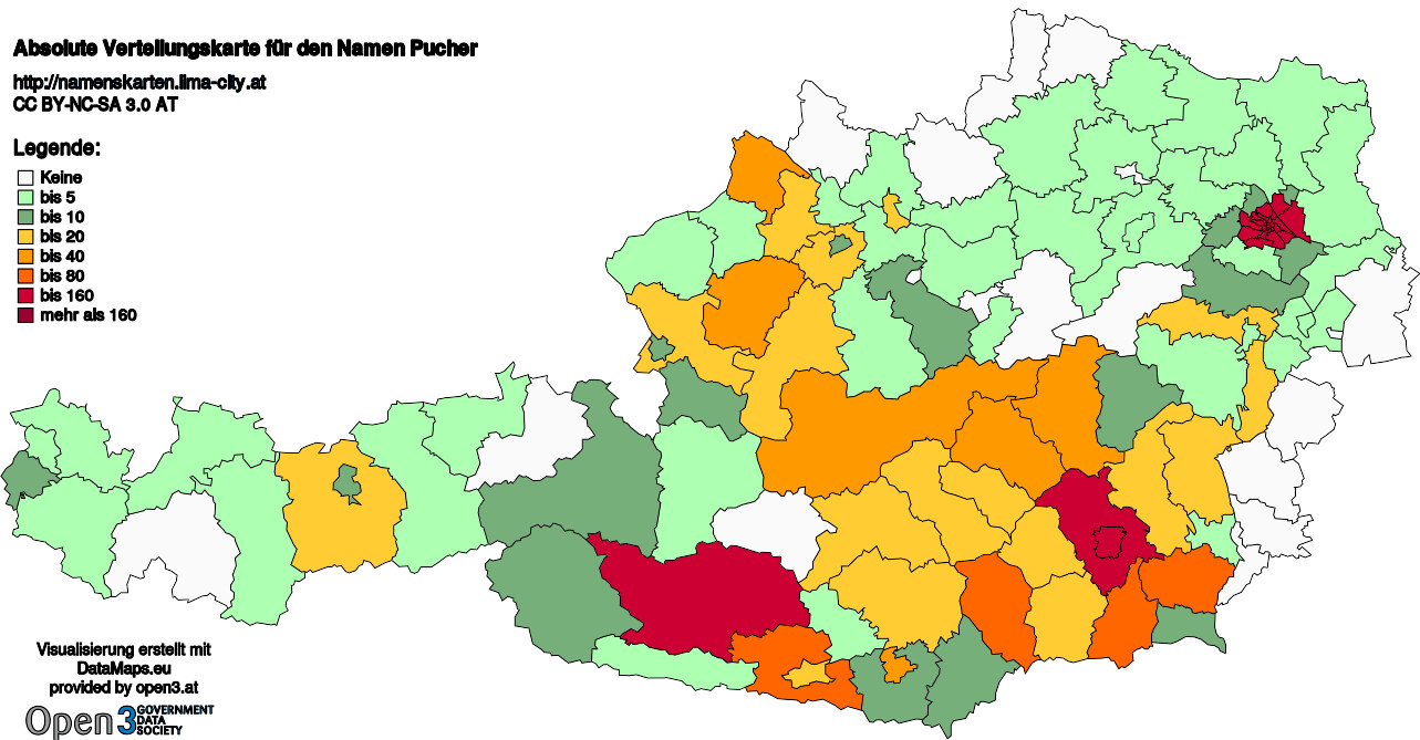 Absolute Verteilungskarten Nachnamen Pucher