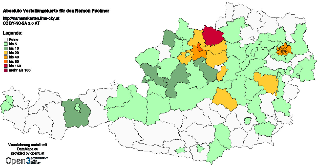 Absolute Verteilungskarten Nachnamen Puchner