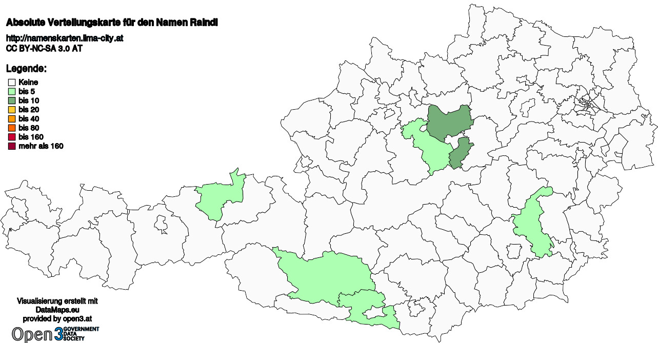 Absolute Verteilungskarten Nachnamen Raindl
