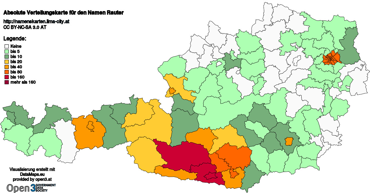 Absolute Verteilungskarten Nachnamen Rauter