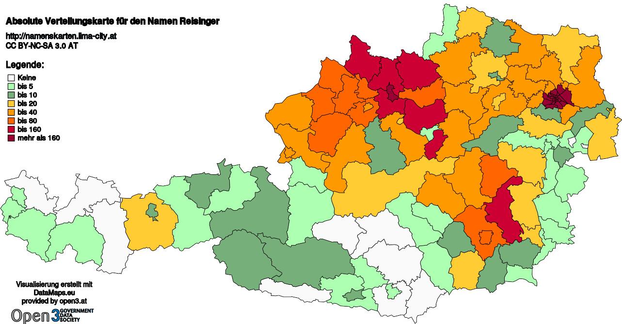 Absolute Verteilungskarten Nachnamen Reisinger