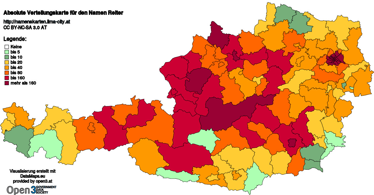 Absolute Verteilungskarten Nachnamen Reiter