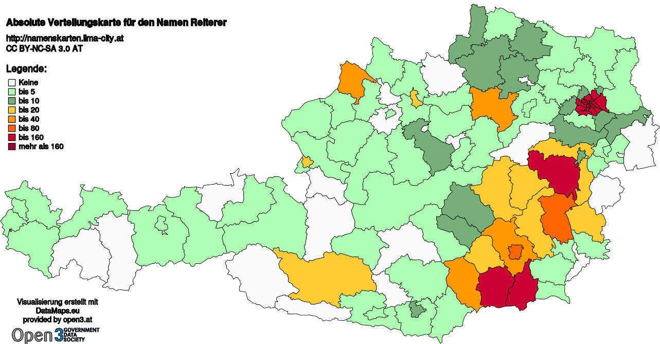 Absolute Verteilungskarten Nachnamen Reiterer
