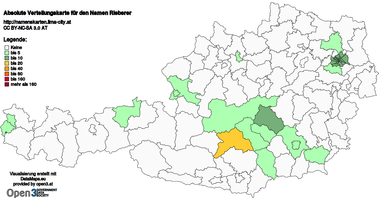 Absolute Verteilungskarten Nachnamen Rieberer