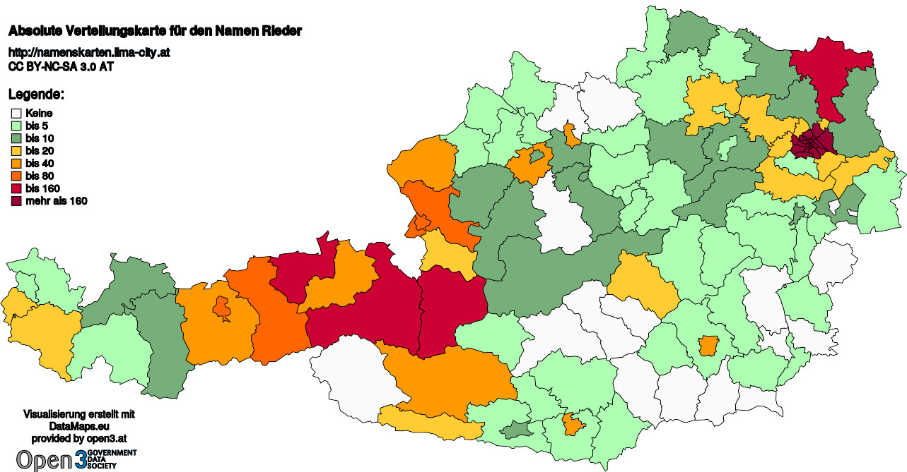 Absolute Verteilungskarten Nachnamen Rieder