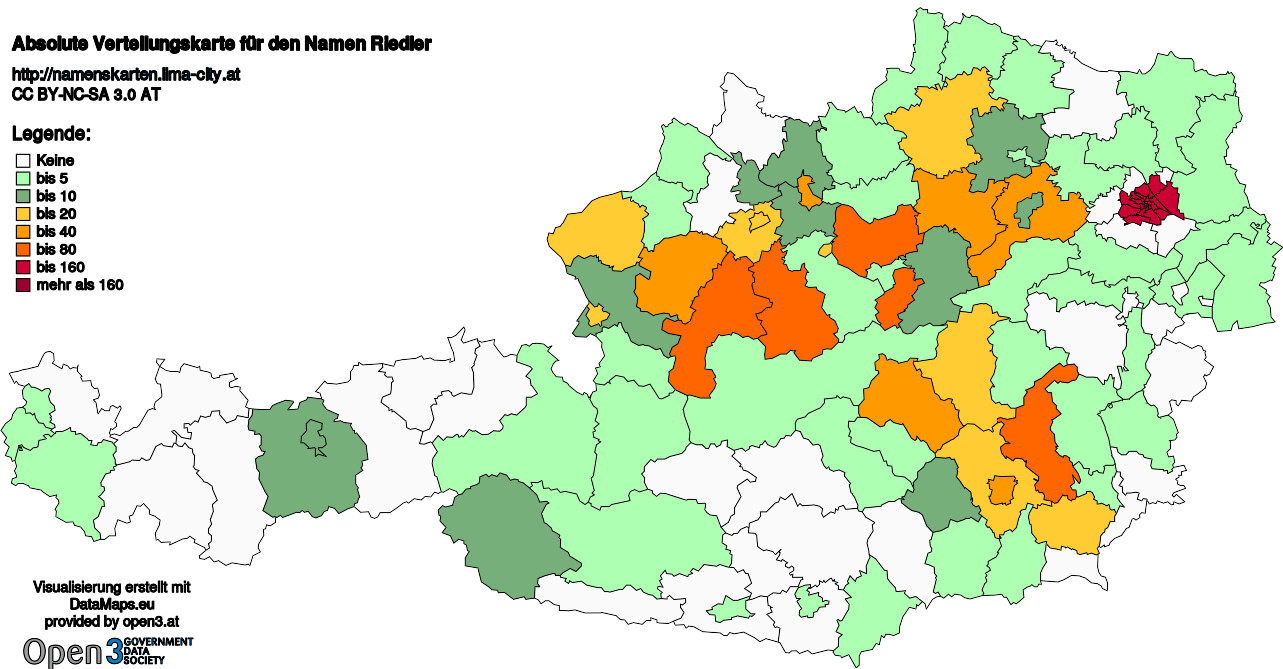 Absolute Verteilungskarten Nachnamen Riedler