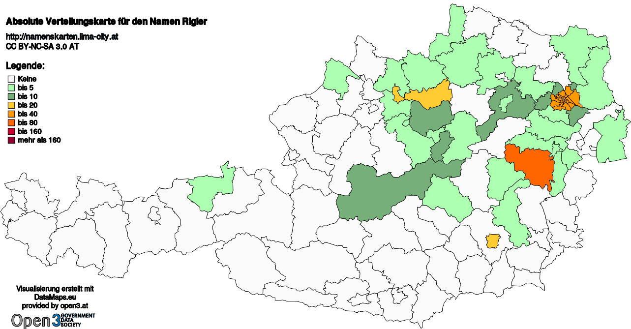 Absolute Verteilungskarten Nachnamen Rigler