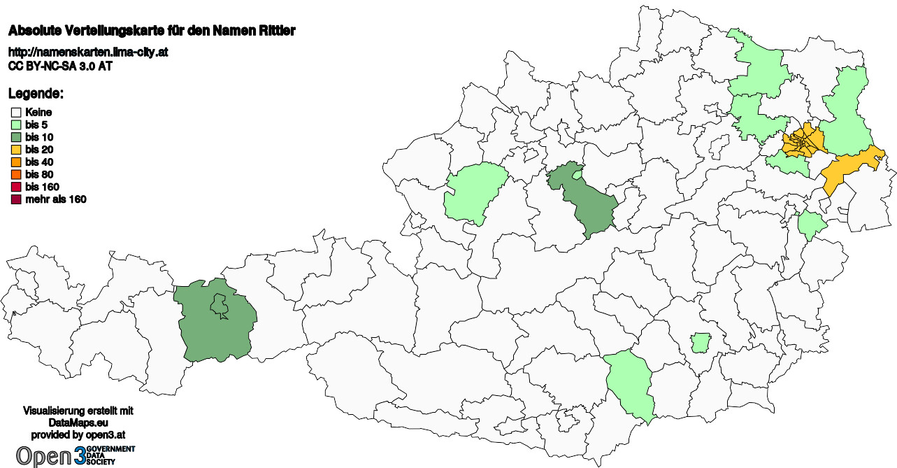 Absolute Verteilungskarten Nachnamen Rittler