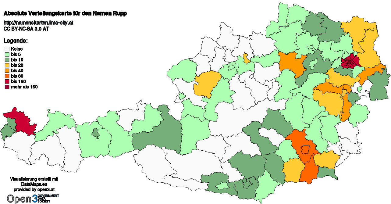 Absolute Verteilungskarten Nachnamen Rupp