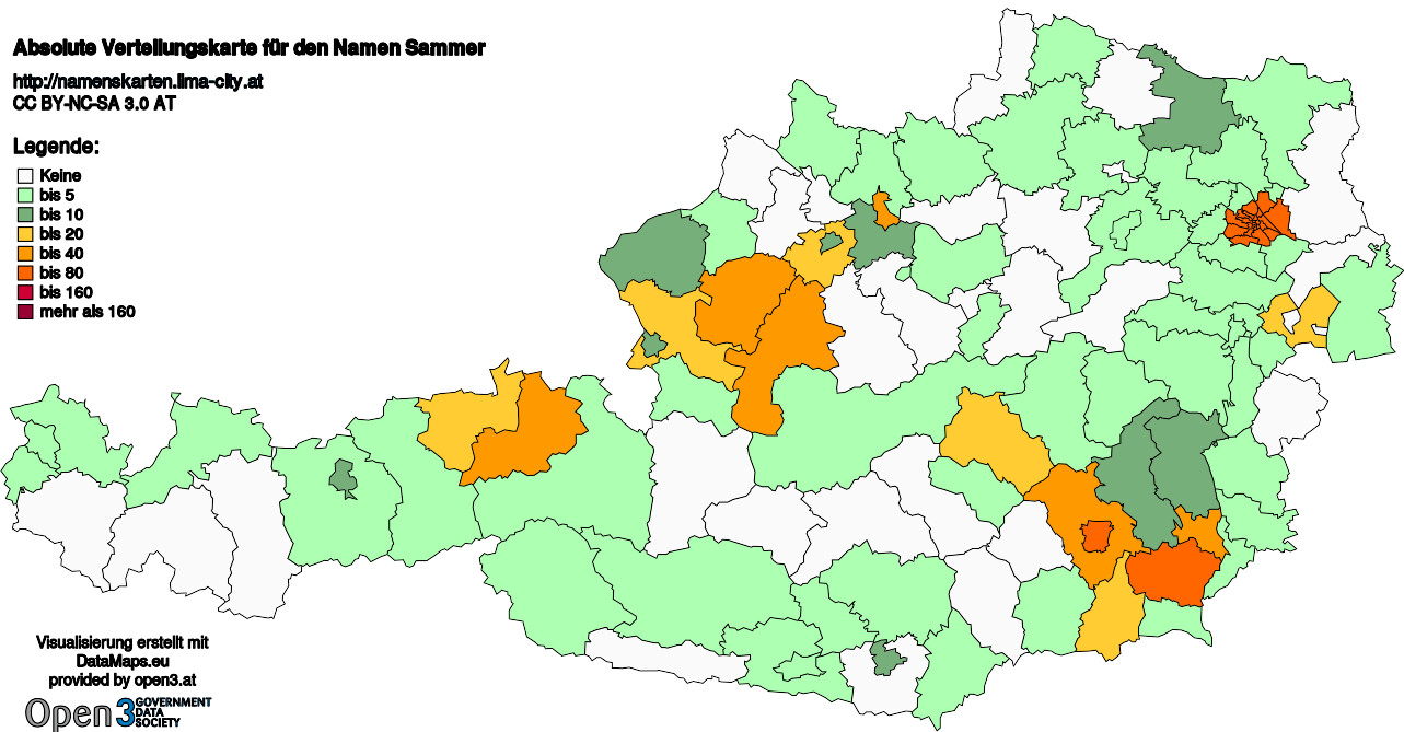 Absolute Verteilungskarten Nachnamen Sammer