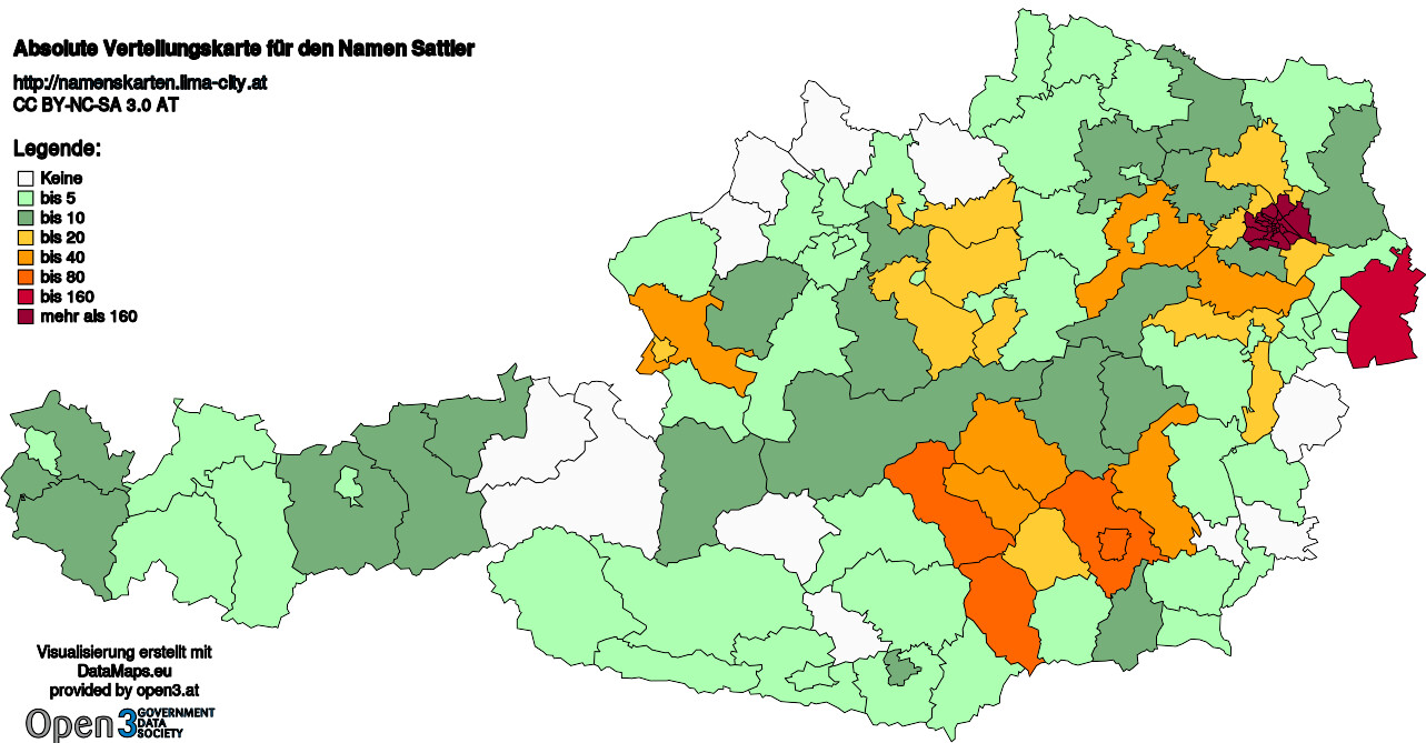 Absolute Verteilungskarten Nachnamen Sattler