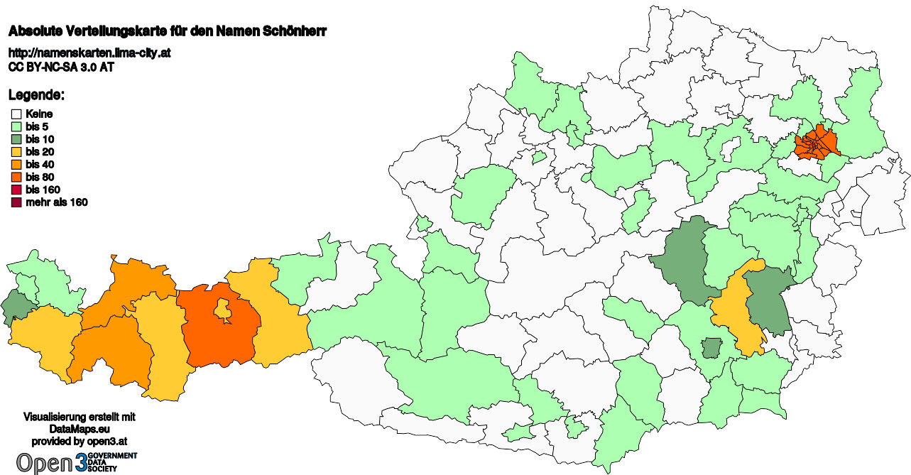 Absolute Verteilungskarten Nachnamen Schönherr