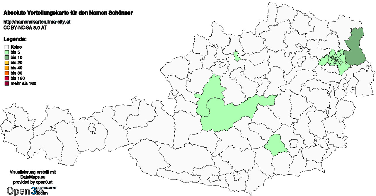 Absolute Verteilungskarten Nachnamen Schönner