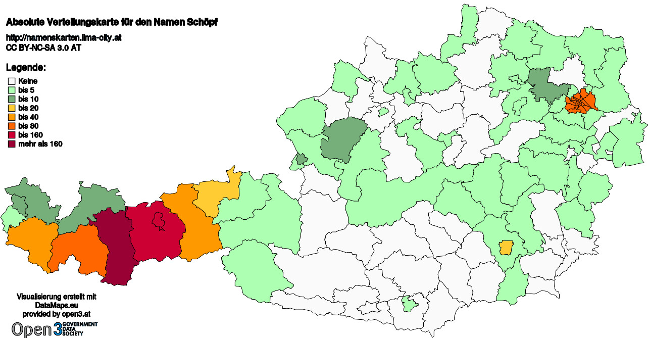 Absolute Verteilungskarten Nachnamen Schöpf