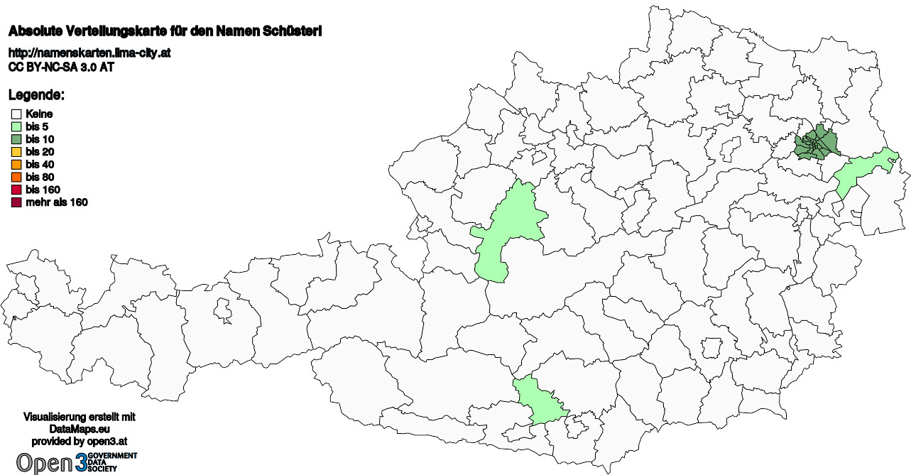 Absolute Verteilungskarten Nachnamen Schüsterl