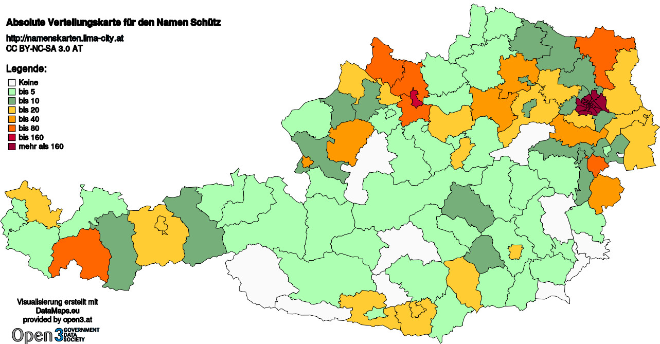 Absolute Verteilungskarten Nachnamen Schütz