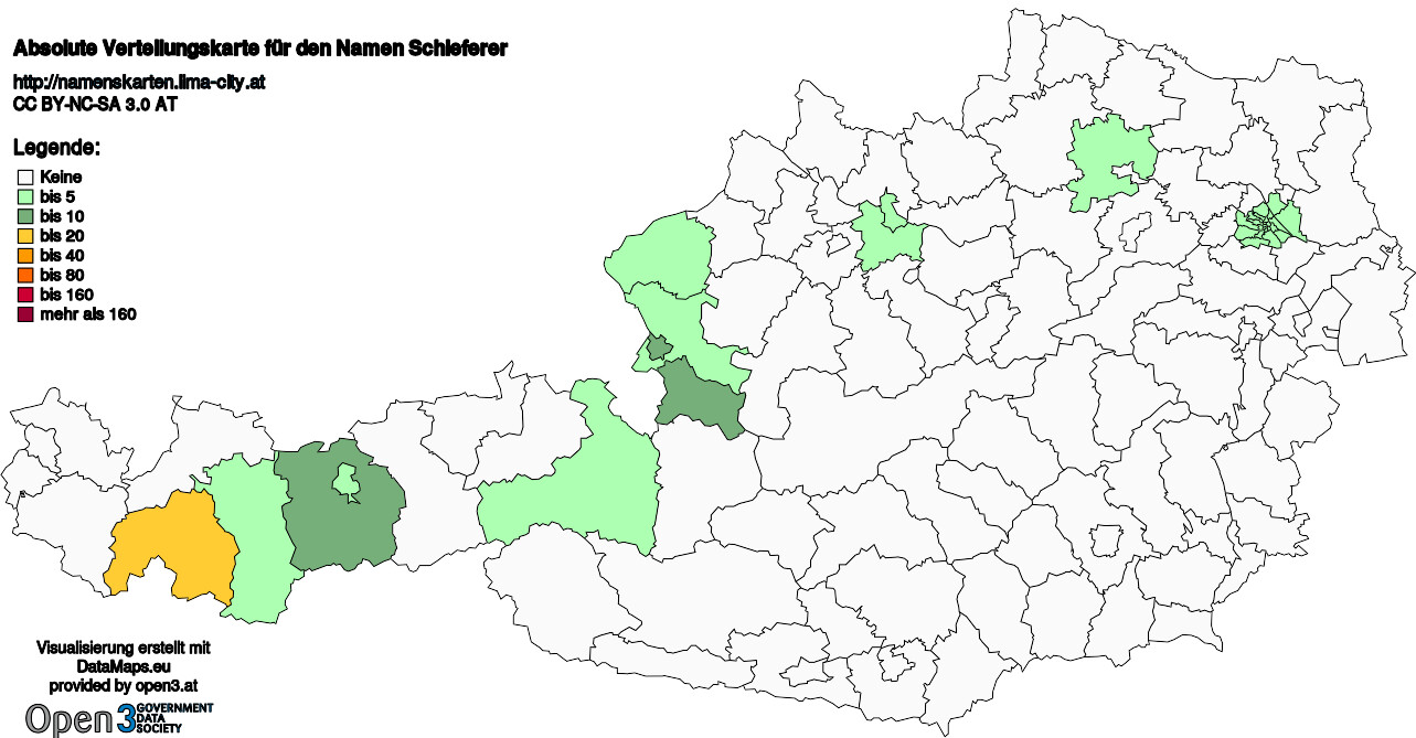 Absolute Verteilungskarten Nachnamen Schieferer