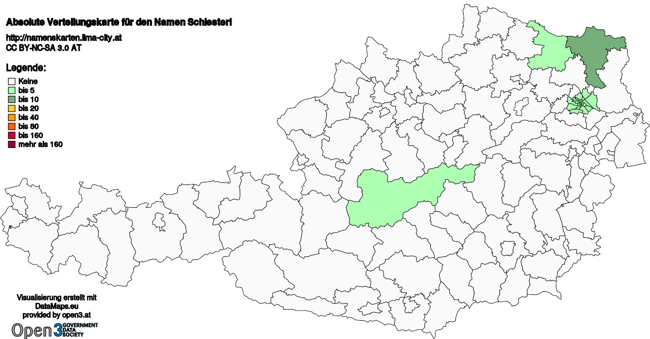 Absolute Verteilungskarten Nachnamen Schiesterl