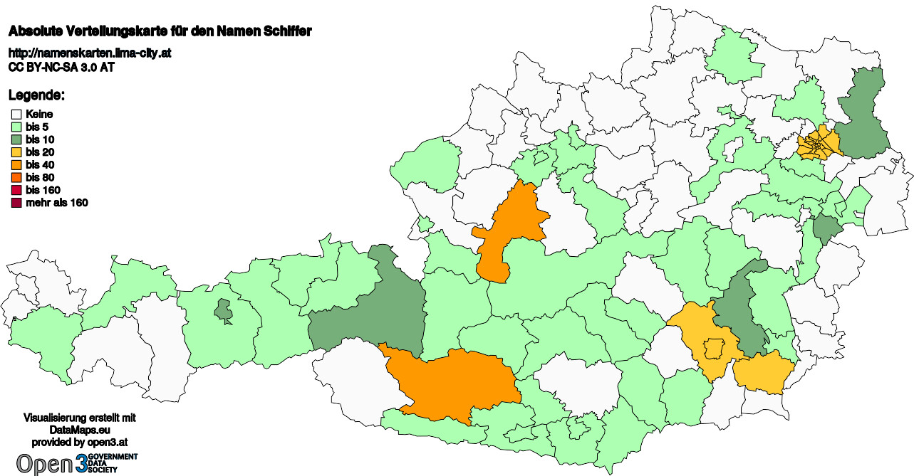 Absolute Verteilungskarten Nachnamen Schiffer