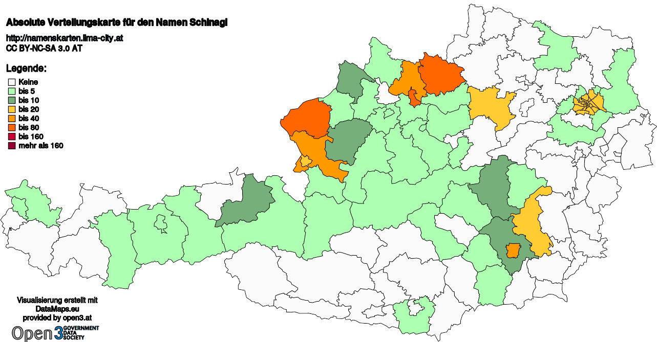 Absolute Verteilungskarten Nachnamen Schinagl