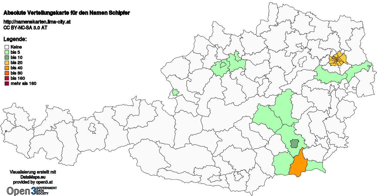 Absolute Verteilungskarten Nachnamen Schipfer