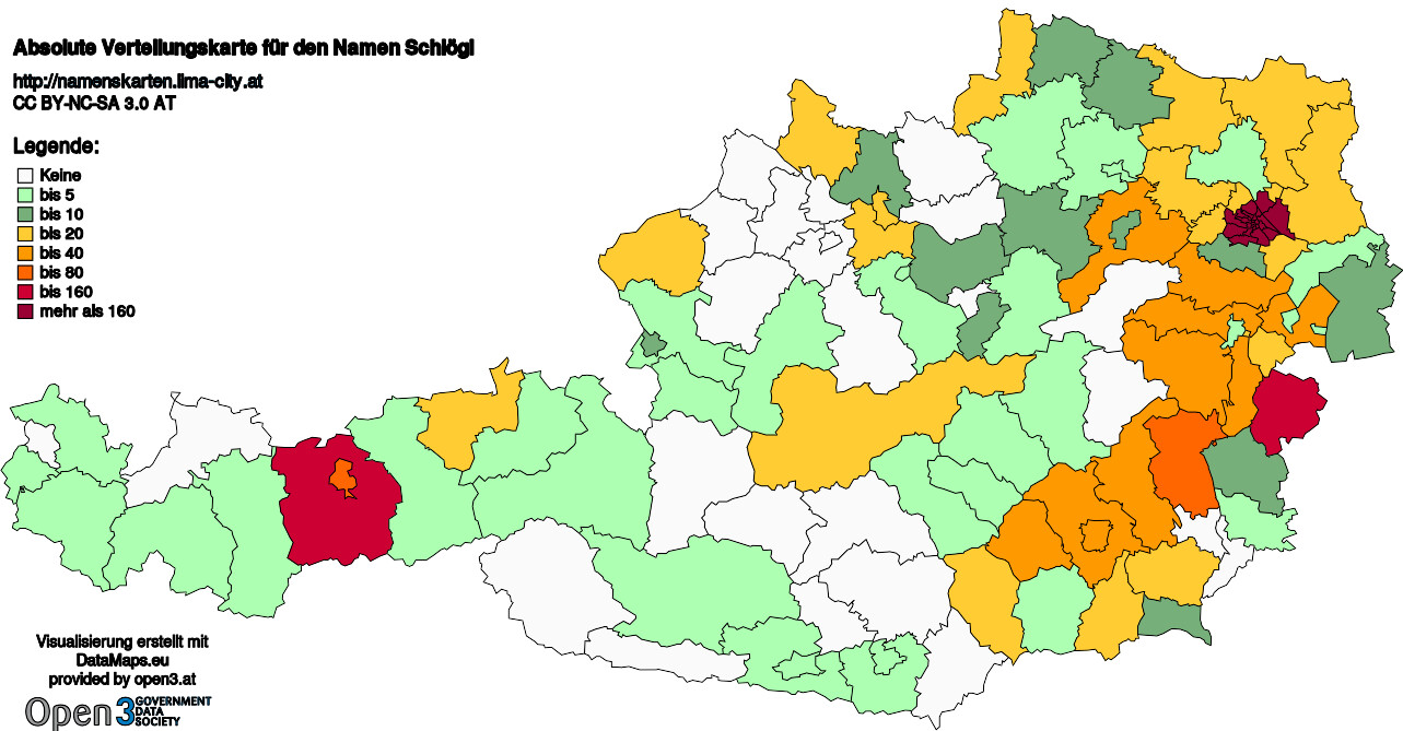 Absolute Verteilungskarten Nachnamen Schlögl