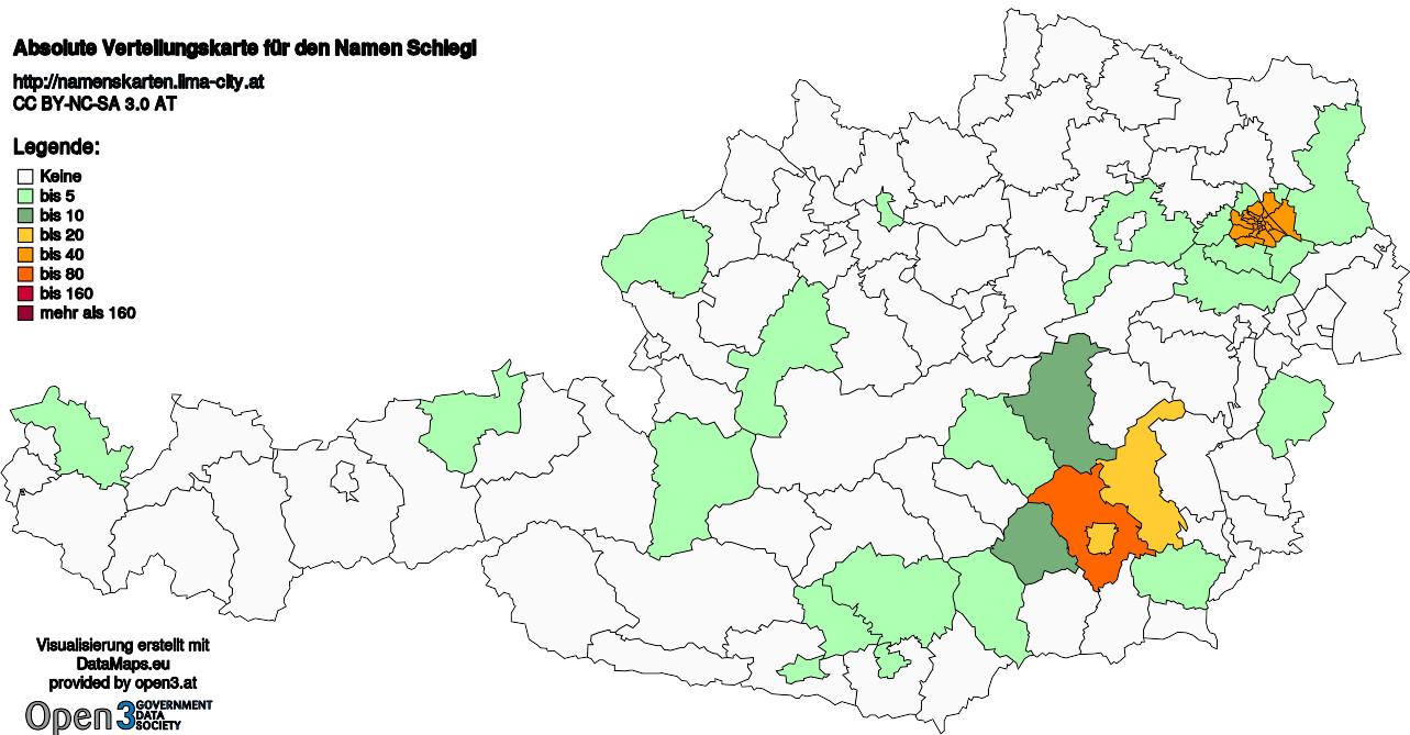 Absolute Verteilungskarten Nachnamen Schlegl
