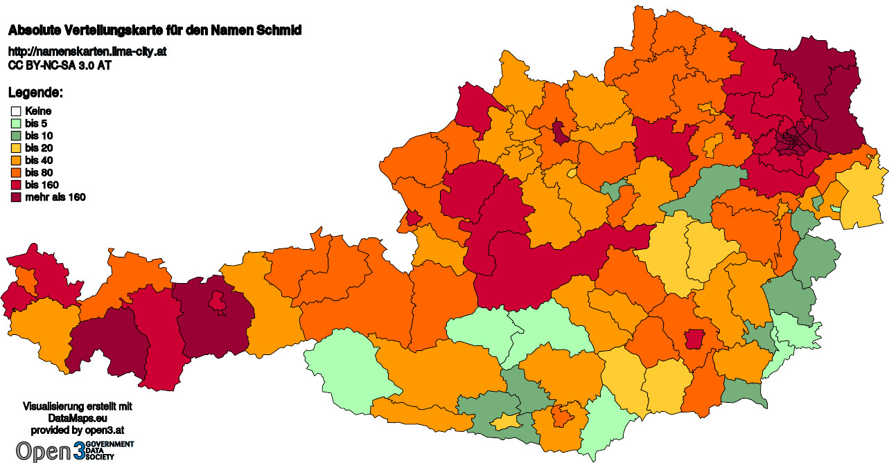 Absolute Verteilungskarten Nachnamen Schmid