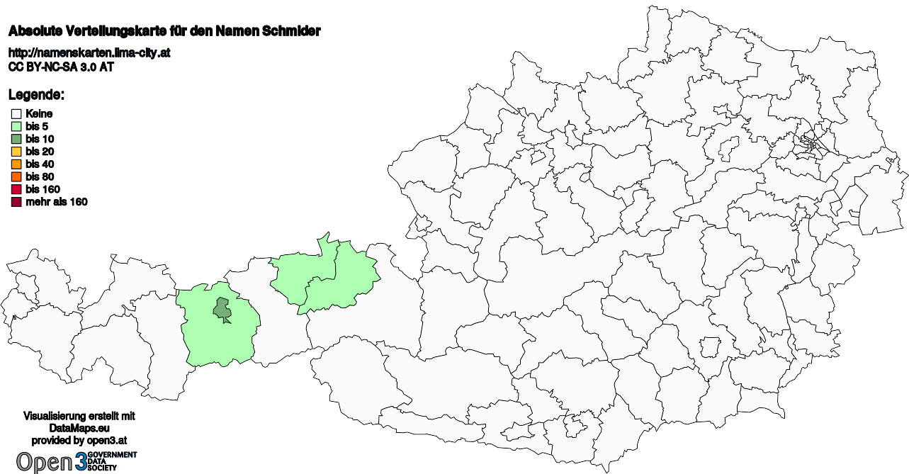 Absolute Verteilungskarten Nachnamen Schmider