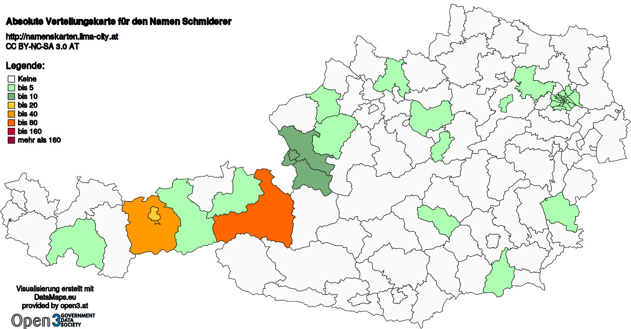 Absolute Verteilungskarten Nachnamen Schmiderer
