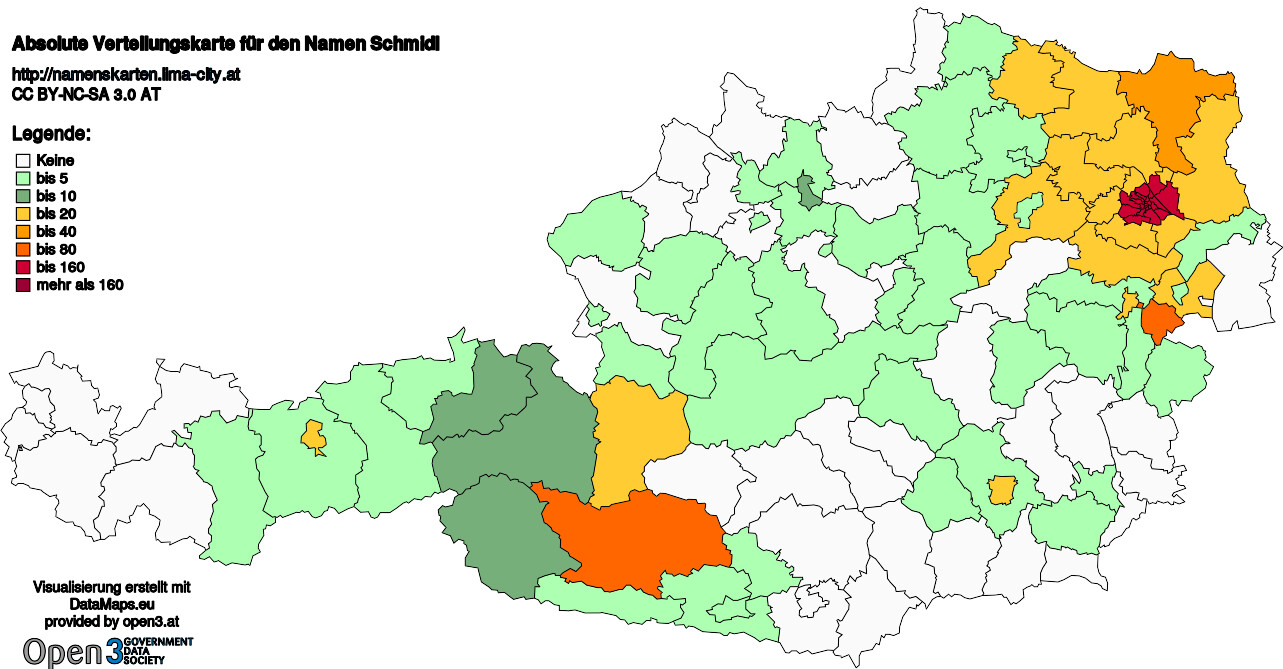 Absolute Verteilungskarten Nachnamen Schmidl