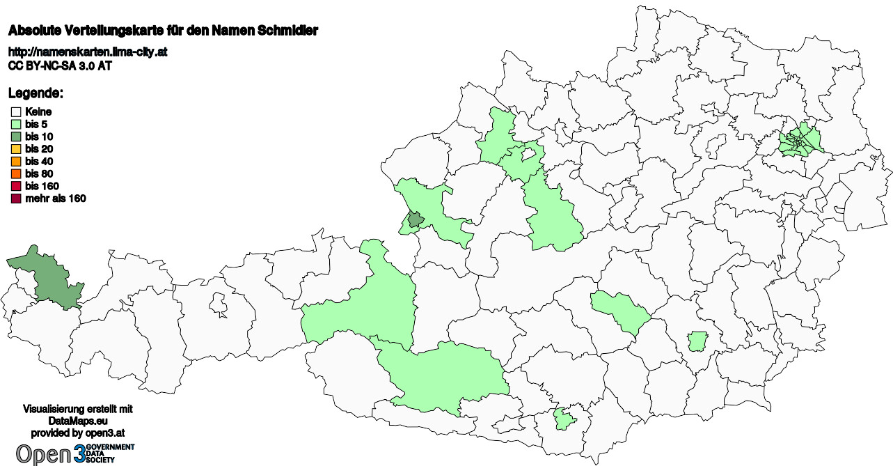 Absolute Verteilungskarten Nachnamen Schmidler