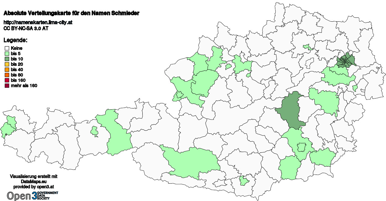 Absolute Verteilungskarten Nachnamen Schmieder