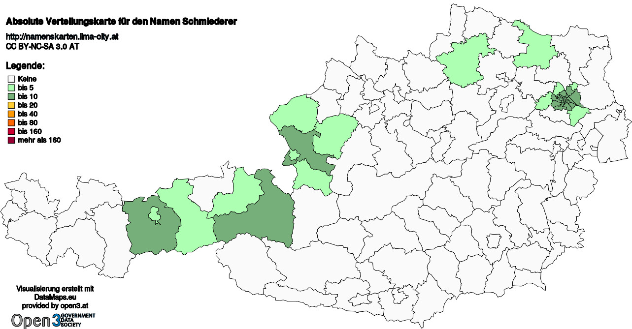 Absolute Verteilungskarten Nachnamen Schmiederer