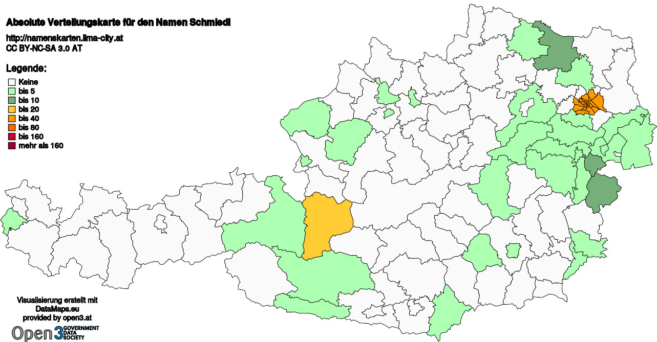 Absolute Verteilungskarten Nachnamen Schmiedl