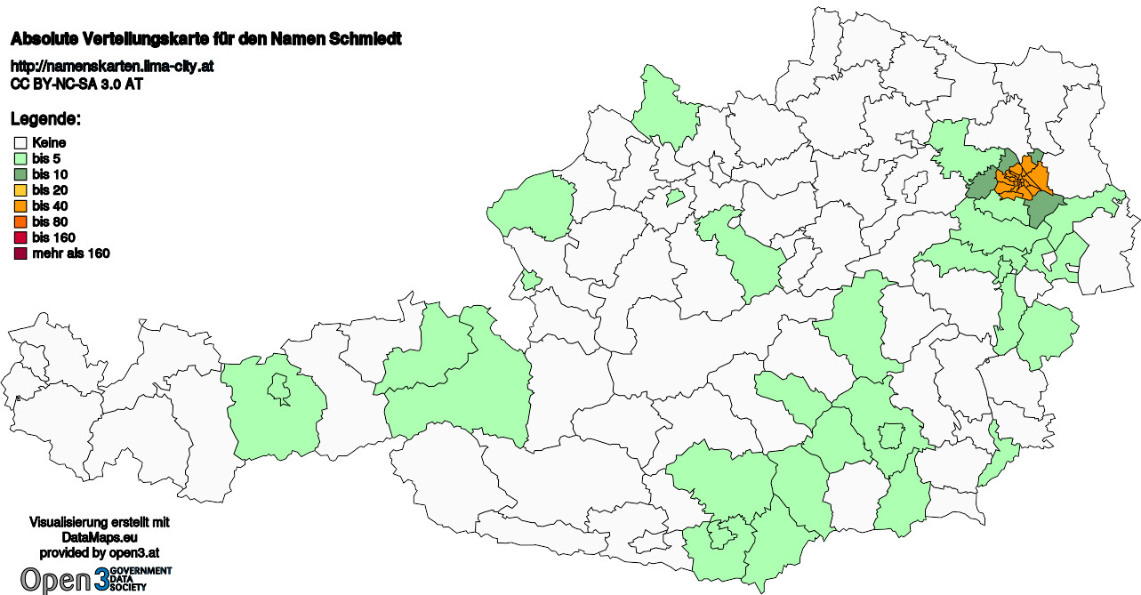 Absolute Verteilungskarten Nachnamen Schmiedt