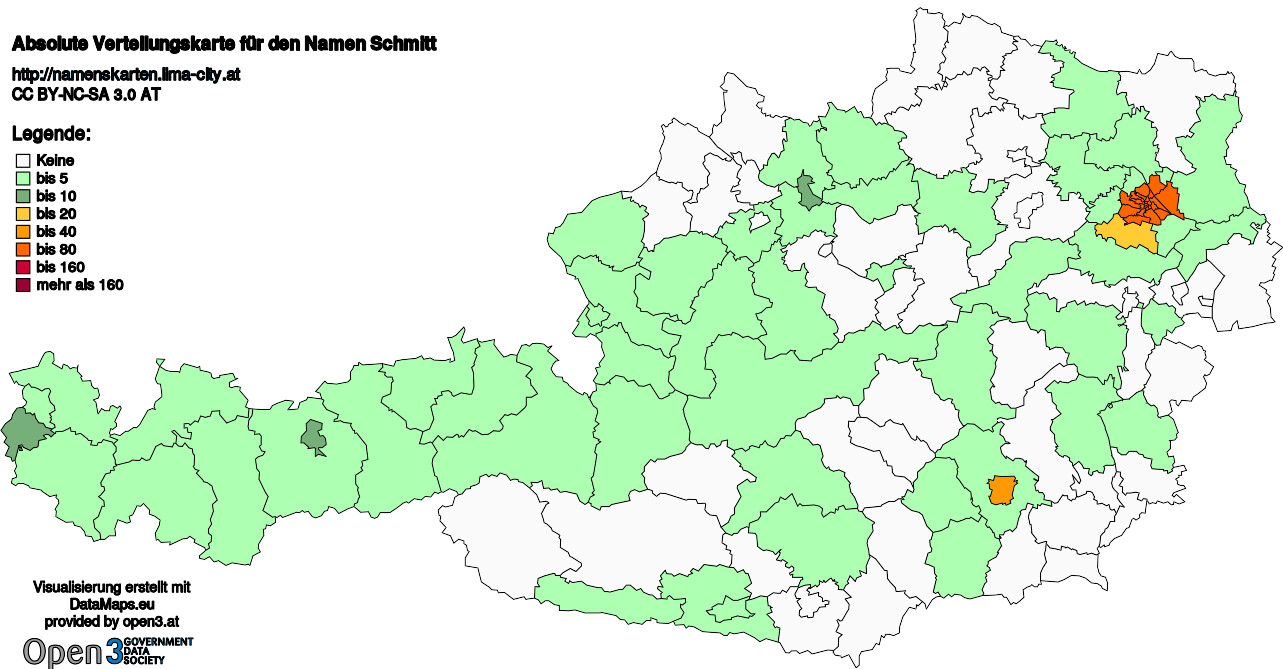 Absolute Verteilungskarten Nachnamen Schmitt