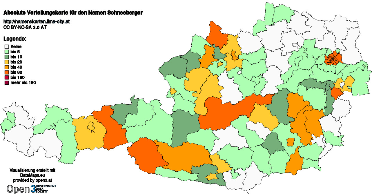 Absolute Verteilungskarten Nachnamen Schneeberger