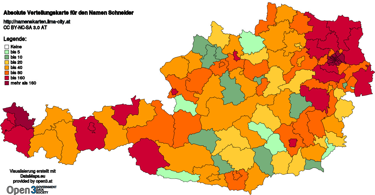 Absolute Verteilungskarten Nachnamen Schneider