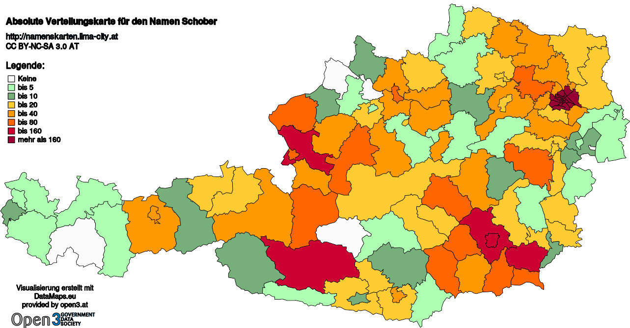 Absolute Verteilungskarten Nachnamen Schober