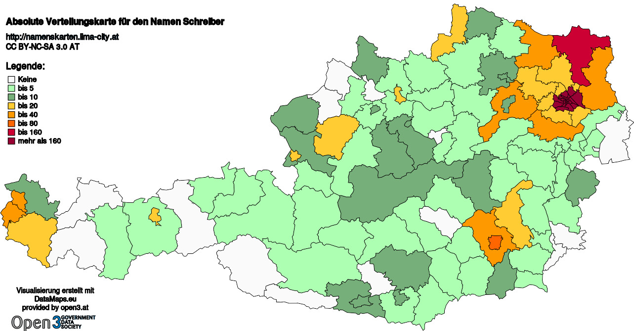 Absolute Verteilungskarten Nachnamen Schreiber