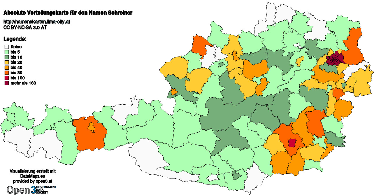 Absolute Verteilungskarten Nachnamen Schreiner