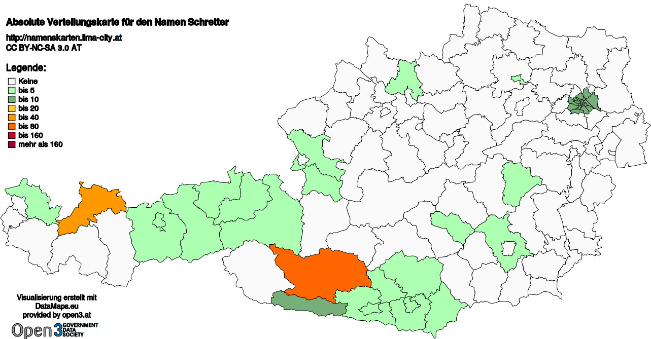 Absolute Verteilungskarten Nachnamen Schretter